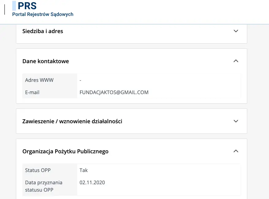 statusu OPP dla Fundacji KTOŚ – fundacjaktos.pl